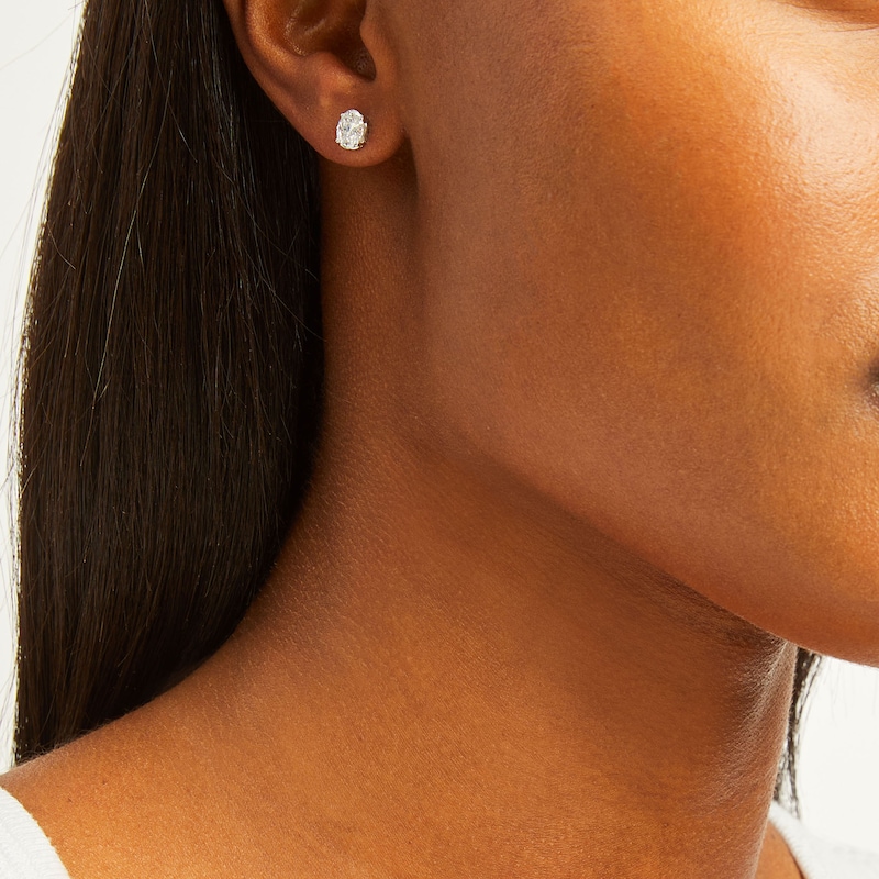 Main Image 4 of KAY Lab-Grown Diamonds Oval-Cut Solitaire Stud Earrings 1 ct tw 14K White Gold (F/SI2)