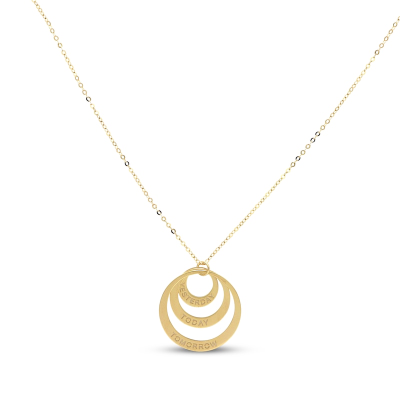 "Yesterday, Today, Tomorrow" Circle Necklace 10K Yellow Gold 18"
