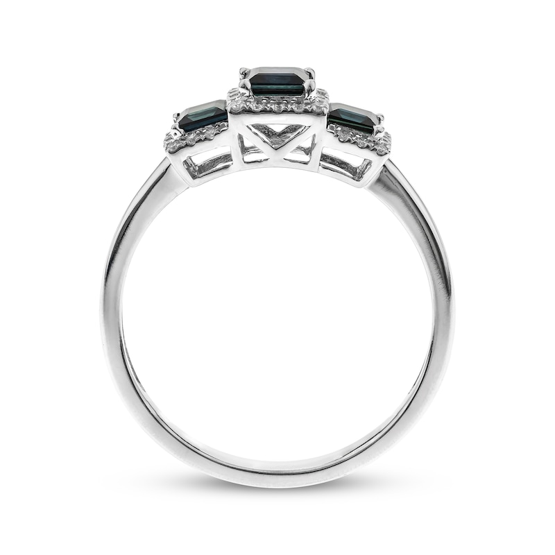 Square-Cut Natural Blue Sapphire & Diamond Three-Stone Ring 1/8 ct tw 10K White Gold