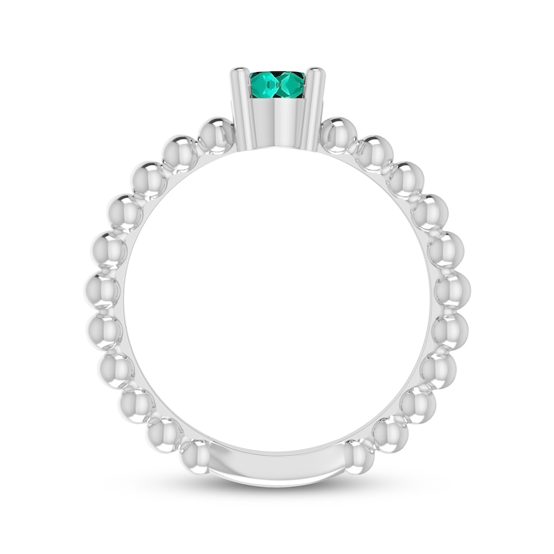 Oval-Cut Lab-Created Emerald Beaded Ring Sterling Silver