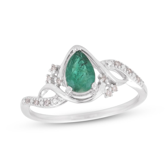 Pear-Shaped Emerald & Diamond Swirl Ring 1/20 ct tw 10K White Gold