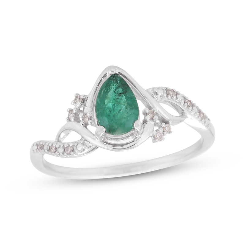 Main Image 1 of Pear-Shaped Emerald & Diamond Swirl Ring 1/20 ct tw 10K White Gold