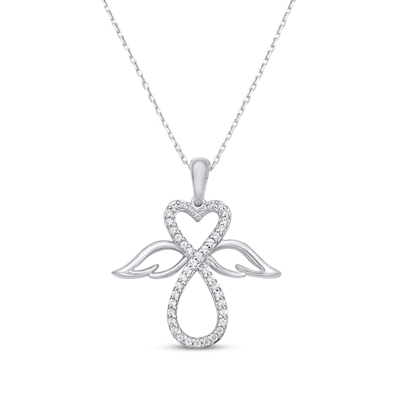 Diamond Heart Infinity Angel Necklace 1/5 ct tw Sterling Silver 18"