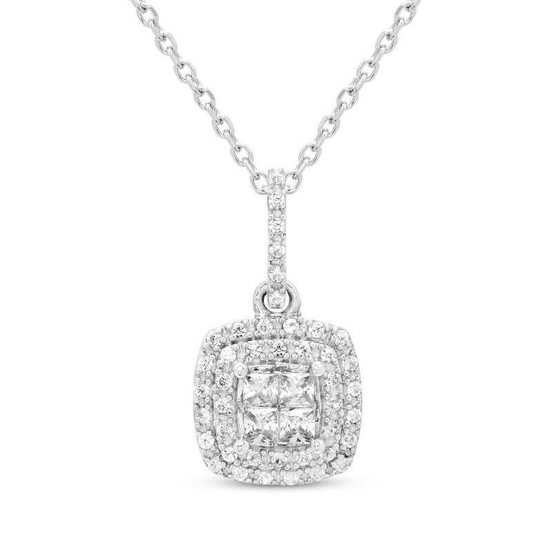 Main Image 1 of Princess-Cut Diamond Quad Double Frame Necklace 1/4 ct tw 10K White Gold 18&quot;