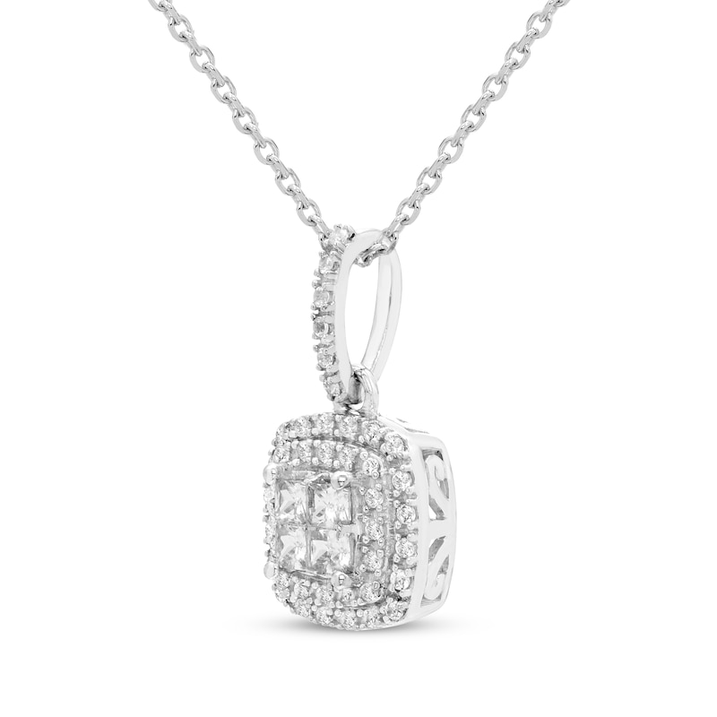 Main Image 2 of Princess-Cut Diamond Quad Double Frame Necklace 1/4 ct tw 10K White Gold 18&quot;