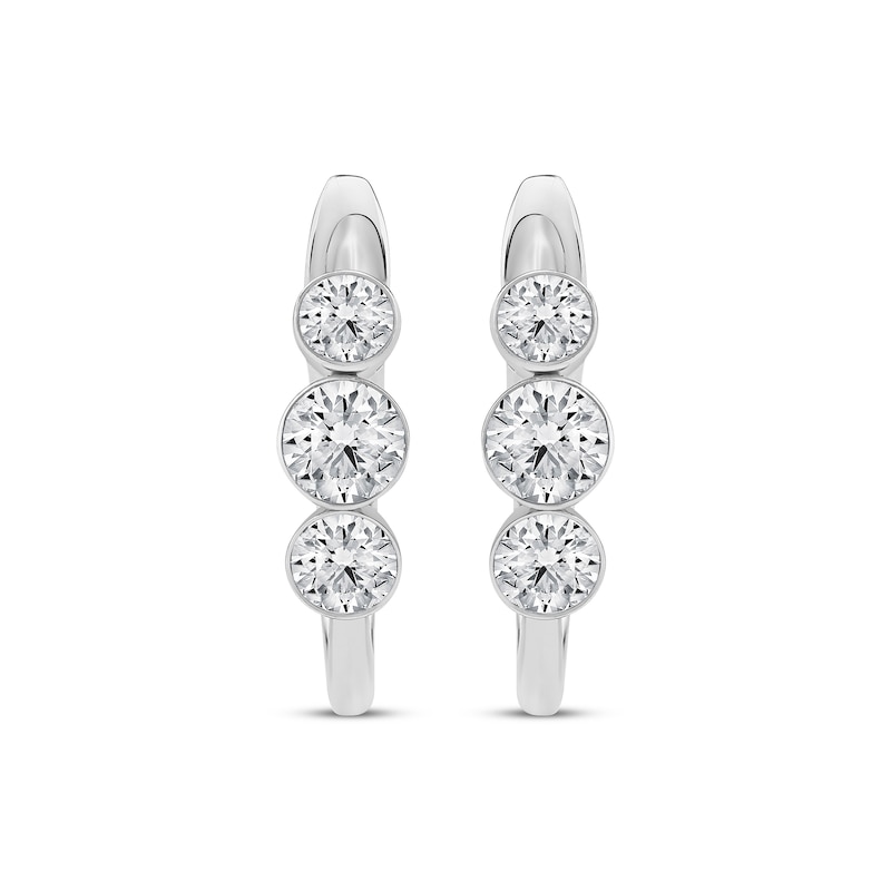 Lab-Created Diamonds by KAY Three-Stone Hoop Earrings 3/4 ct tw 10K ...