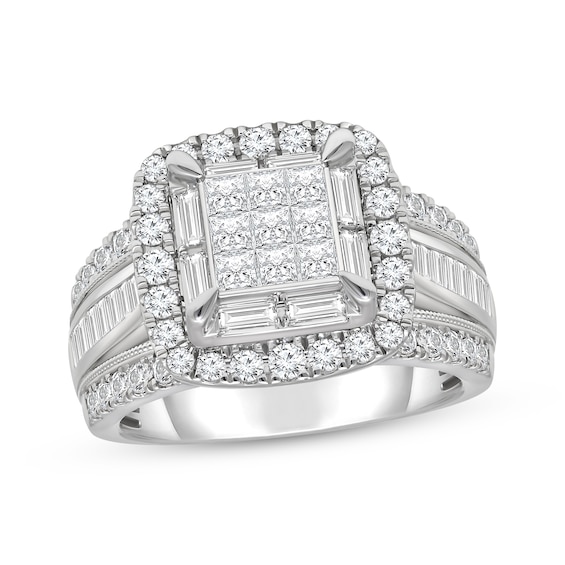 Princess-Cut Multi-Diamond Center Engagement Ring 2 ct tw 14K White Gold