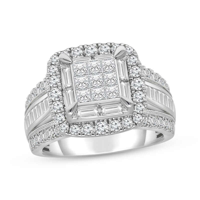 Main Image 1 of Now + Forever Princess-Cut Multi-Diamond Center Engagement Ring 2 ct tw 14K White Gold