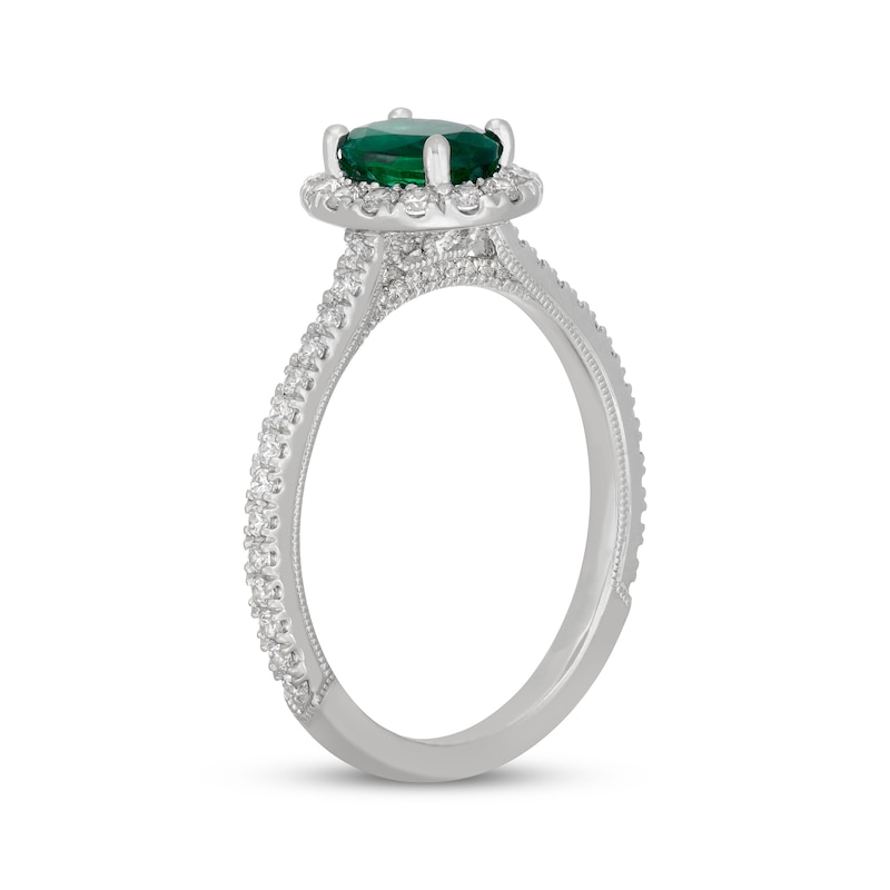 Main Image 2 of Neil Lane Oval-Cut Natural Emerald & Diamond Engagement Ring 1/2 ct tw 14K White Gold