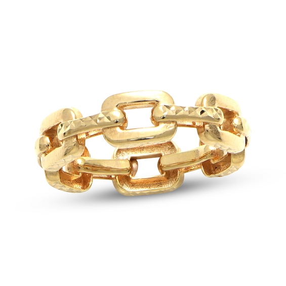 Diamond-Cut Hollow Cable Chain Ring 10K Yellow Gold