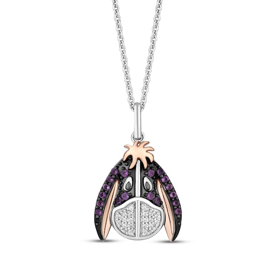 Disney Treasures Winnie the Pooh "Eeyore" Amethyst & Diamond Necklace 1/20 ct tw Sterling Silver & 10K Rose Gold 19"