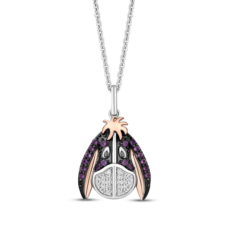 Main Image 1 of Disney Treasures Winnie the Pooh &quot;Eeyore&quot; Amethyst & Diamond Necklace 1/20 ct tw Sterling Silver & 10K Rose Gold 19&quot;