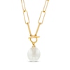Thumbnail Image 0 of Cultured Pearl Drop Paperclip Chain Toggle Necklace 10K Yellow Gold 17"