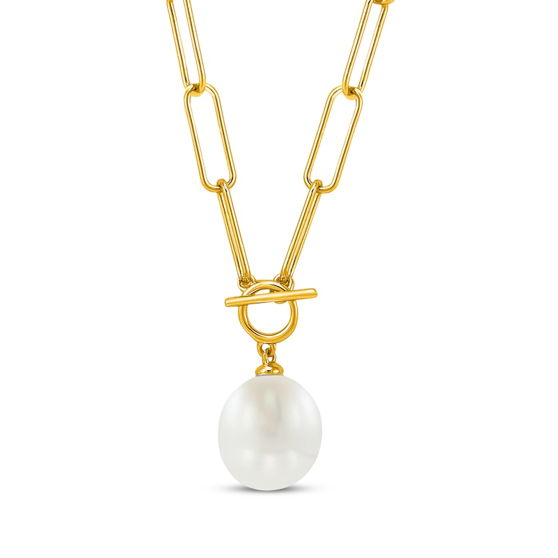 Main Image 1 of Cultured Pearl Drop Paperclip Chain Toggle Necklace 10K Yellow Gold 17&quot;