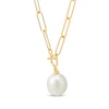 Thumbnail Image 1 of Cultured Pearl Drop Paperclip Chain Toggle Necklace 10K Yellow Gold 17"