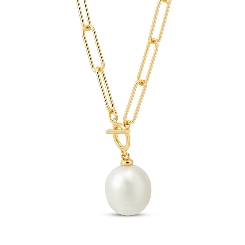 Main Image 2 of Cultured Pearl Drop Paperclip Chain Toggle Necklace 10K Yellow Gold 17&quot;