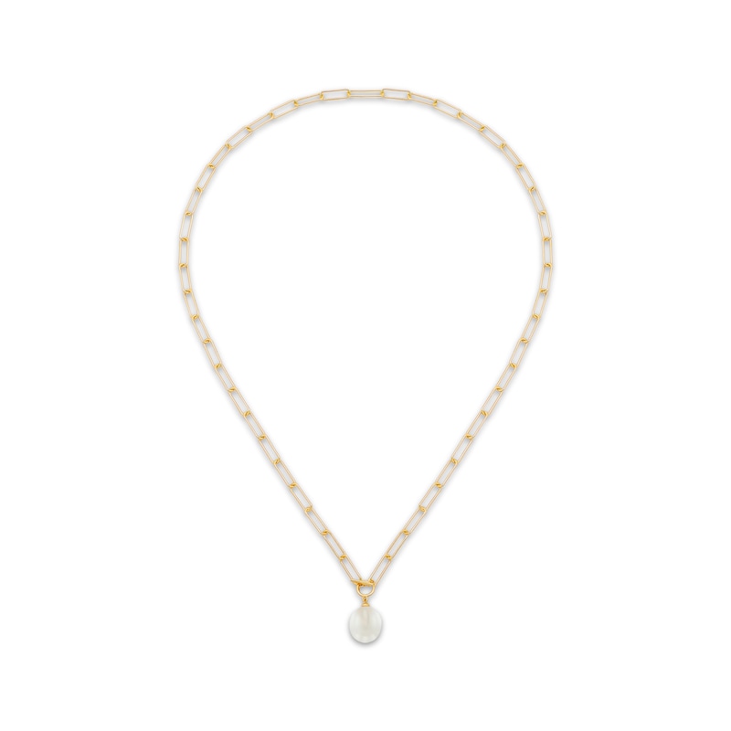 Cultured Pearl Drop Paperclip Chain Toggle Necklace 10K Yellow Gold 17"