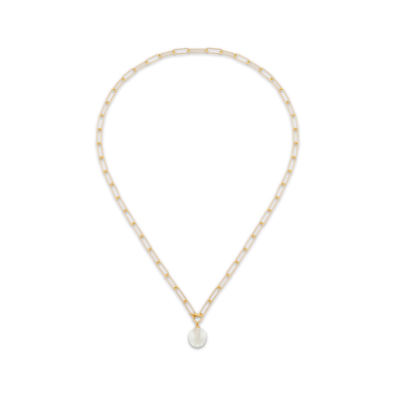 Main Image 3 of Cultured Pearl Drop Paperclip Chain Toggle Necklace 10K Yellow Gold 17&quot;