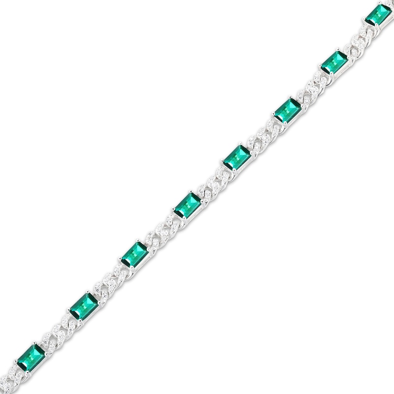 Main Image 2 of Emerald-Cut Lab-Created Emerald & White Lab-Created Sapphire Bracelet Sterling SIlver 7.25"