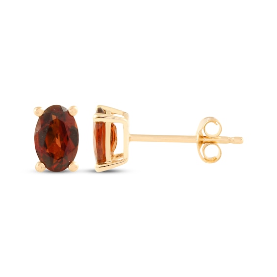 Oval-Cut Garnet Solitaire Stud Earrings 14K Yellow Gold