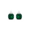 Thumbnail Image 2 of Cushion-Cut Lab-Created Emerald & White Lab-Created Sapphire Stud Earrings Sterling Silver
