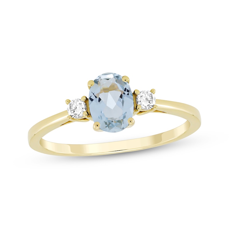 Main Image 1 of Oval-Cut Aquamarine & Diamond Ring 1/10 ct tw 10K Yellow Gold