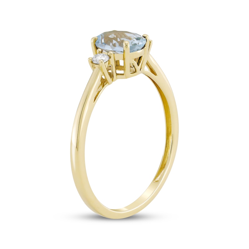 Main Image 2 of Oval-Cut Aquamarine & Diamond Ring 1/10 ct tw 10K Yellow Gold
