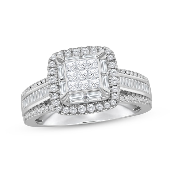 Princess-Cut Multi-Diamond Engagement Ring 1 ct tw 10K White Gold