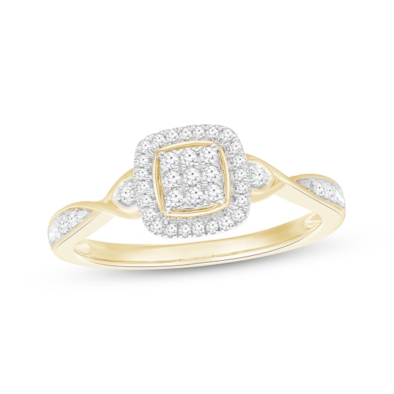 Multi-Diamond Cushion Halo Promise Ring 1/6 ct tw 10K Yellow Gold