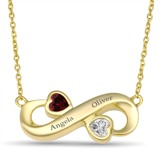 Couple's Birthstone Infinity Heart Necklace (2 Stones 2 Lines)