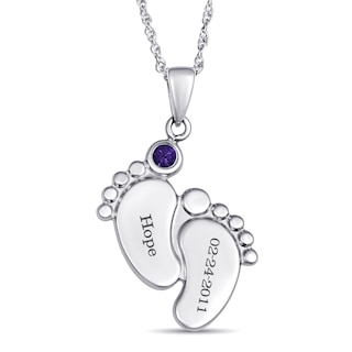 Birthstone Baby Feet Engravable Necklace (1 Stone and 2 Lines)