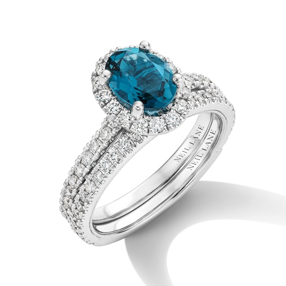 Neil Lane Oval-Cut London Blue Topaz & Round-Cut Diamond Bridal Set 7/8 ct tw 14K White Gold