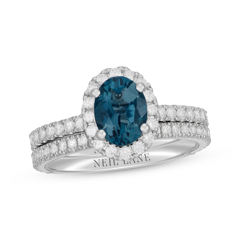 Main Image 1 of Neil Lane Oval-Cut London Blue Topaz & Round-Cut Diamond Bridal Set 7/8 ct tw 14K White Gold