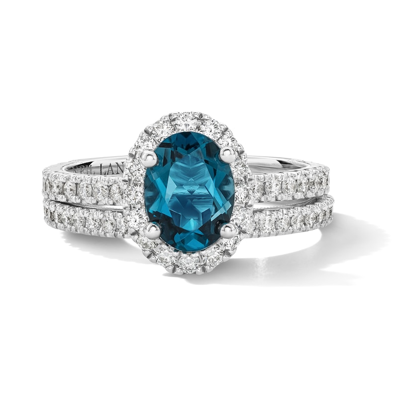 Main Image 3 of Neil Lane Oval-Cut London Blue Topaz & Round-Cut Diamond Bridal Set 7/8 ct tw 14K White Gold