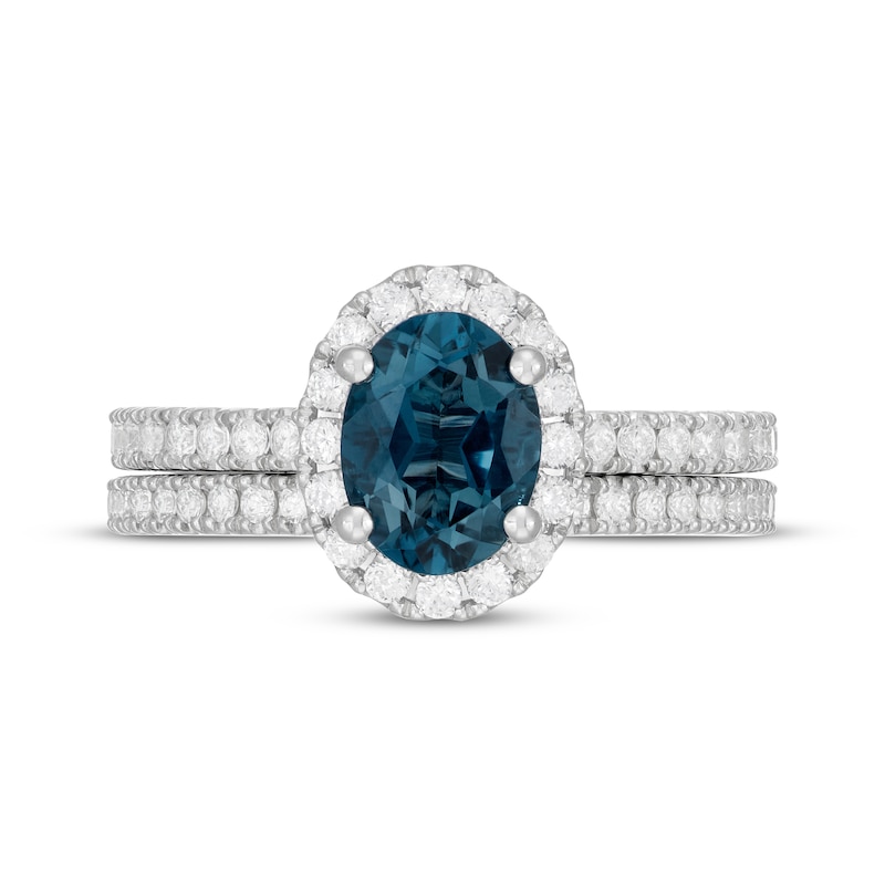 Main Image 3 of Neil Lane Oval-Cut London Blue Topaz & Round-Cut Diamond Bridal Set 7/8 ct tw 14K White Gold