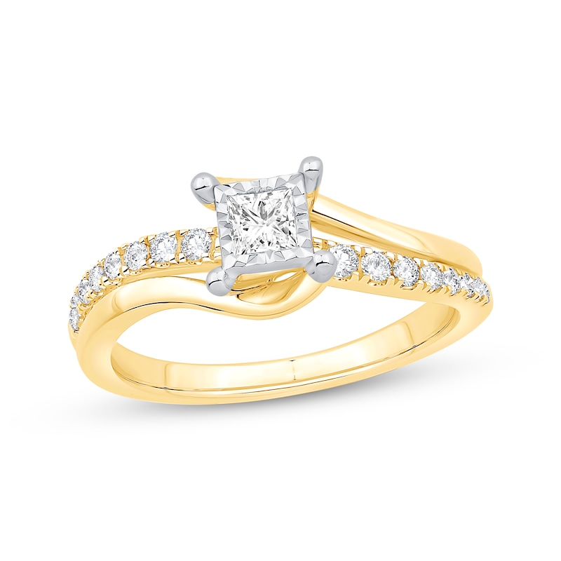 Main Image 1 of Now + Forever Princess & Round-Cut Diamond Engagement Ring 3/8 ct tw 14K Two-Tone Gold