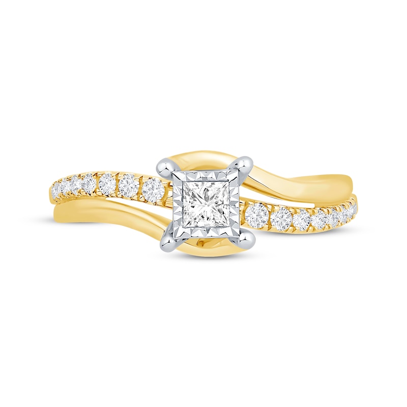 Main Image 3 of Now + Forever Princess & Round-Cut Diamond Engagement Ring 3/8 ct tw 14K Two-Tone Gold