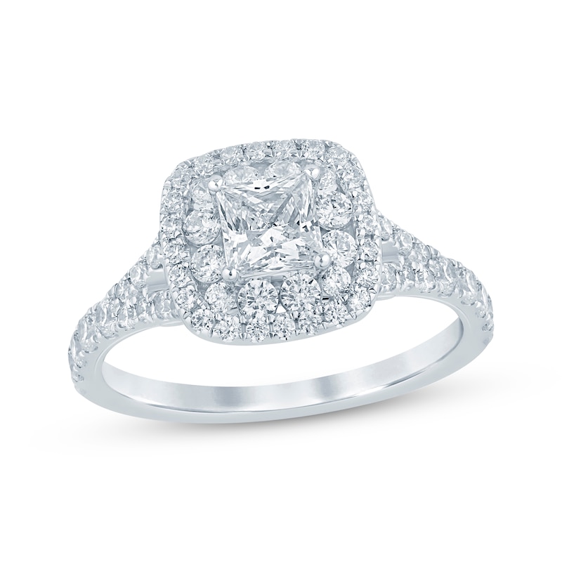 Princess-Cut Diamond Double-Halo Engagement Ring 1-1/2 ct tw 14K White ...