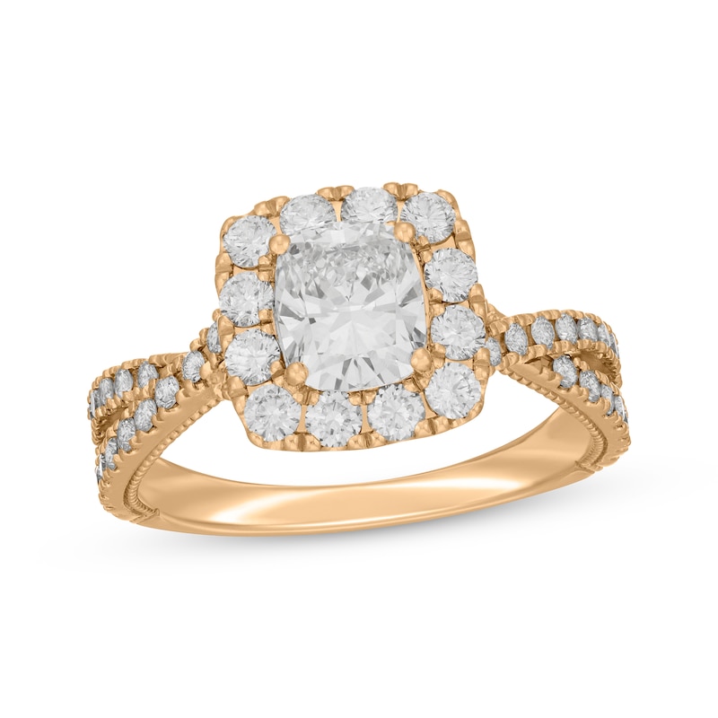 Main Image 4 of Neil Lane Artistry Cushion-Cut Lab-Grown Diamond Engagement Ring 1-7/8 ct tw 14K Yellow Gold