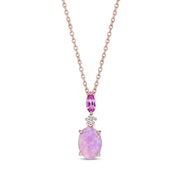 Pink Lab-Created Opal, Pink & White Lab-Created Sapphire Necklace 10K Rose Gold 18"