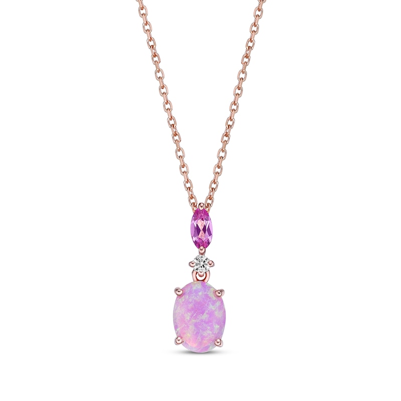 Main Image 1 of Pink Lab-Created Opal, Pink & White Lab-Created Sapphire Necklace 10K Rose Gold 18&quot;