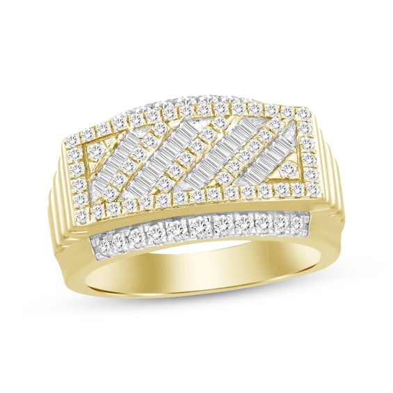 Men's Baguette & Round-Cut Diamond Diagonal Ring ct tw 10K Yellow Gold