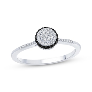 Black & White Multi-Diamond Center Promise Ring 1/5 ct tw Sterling ...