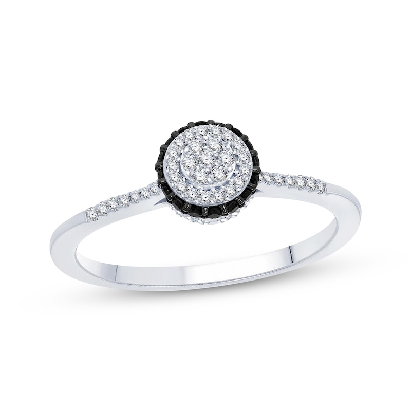 Black & White Multi-Diamond Center Promise Ring 1/5 ct tw Sterling Silver