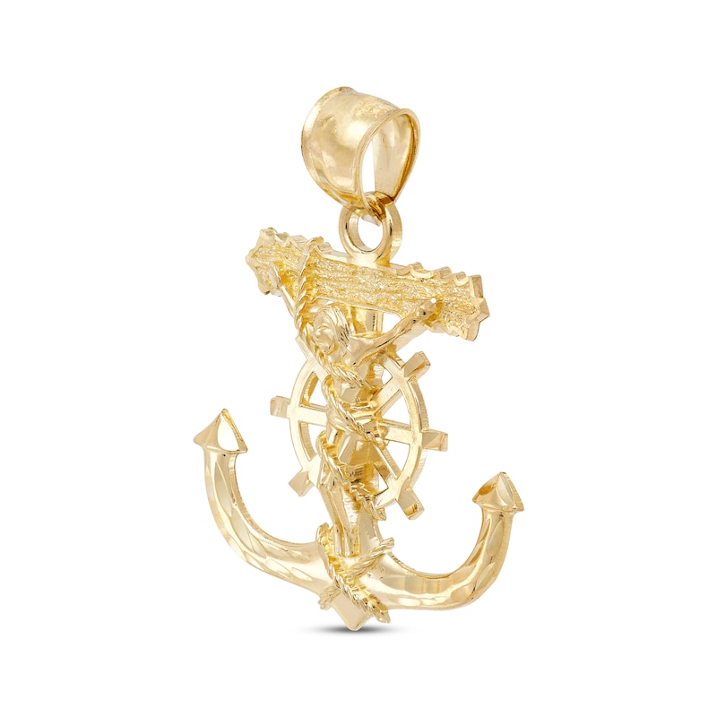 Main Image 2 of Men's Diamond-Cut Mariner’s Anchor & Wheel Crucifix Charm 10K Yellow Gold