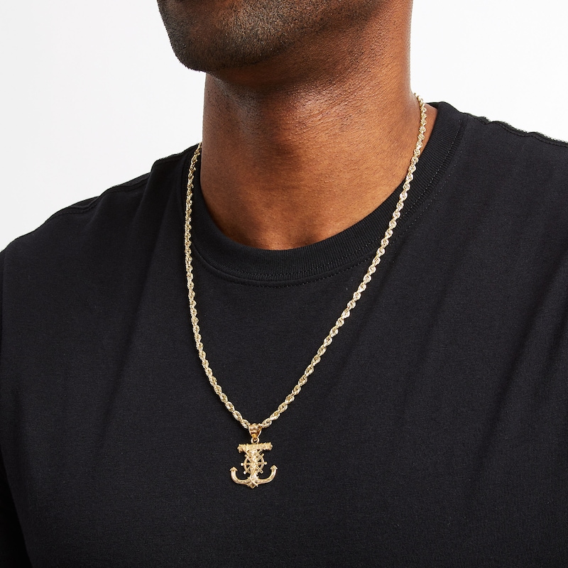 Main Image 3 of Men's Diamond-Cut Mariner’s Anchor & Wheel Crucifix Charm 10K Yellow Gold