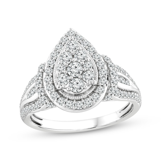 Now + Forever Multi-Diamond Center Teardrop-Frame Engagement Ring 1 ct tw 14K White Gold