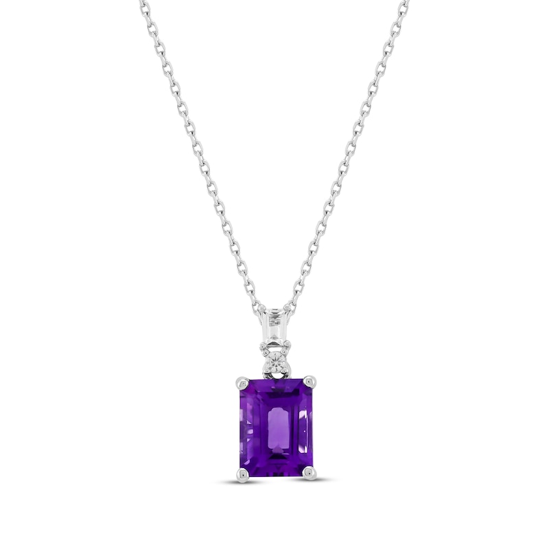 Main Image 1 of Emerald-Cut Amethyst & White Lab-Created Sapphire Necklace Sterling Silver 18&quot;