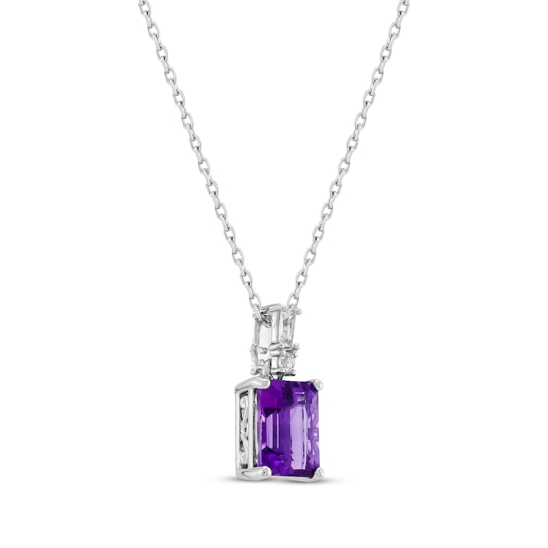 Main Image 2 of Emerald-Cut Amethyst & White Lab-Created Sapphire Necklace Sterling Silver 18&quot;