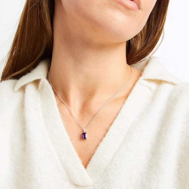 Main Image 3 of Emerald-Cut Amethyst & White Lab-Created Sapphire Necklace Sterling Silver 18&quot;